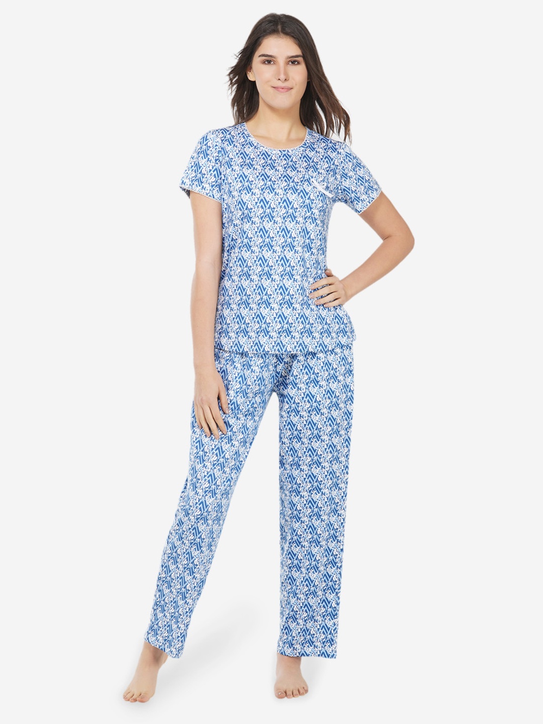 

ARTEMIS Women Blue & White Printed Night suit