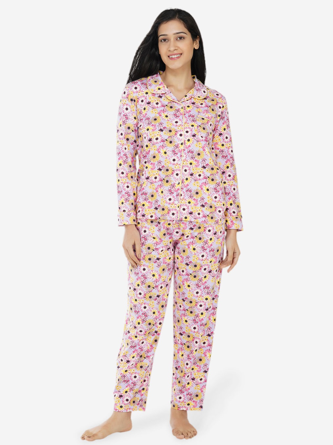 

ARTEMIS Women Pink & Yellow Printed Night suit