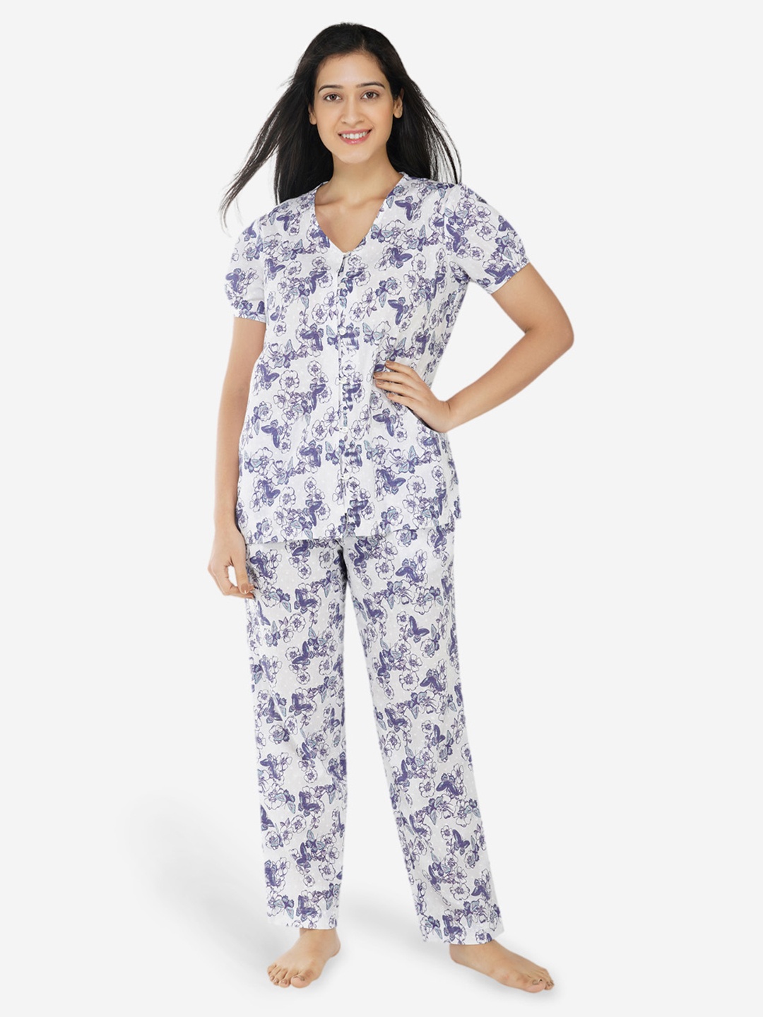 

ARTEMIS Women Blue & White Printed Night suit