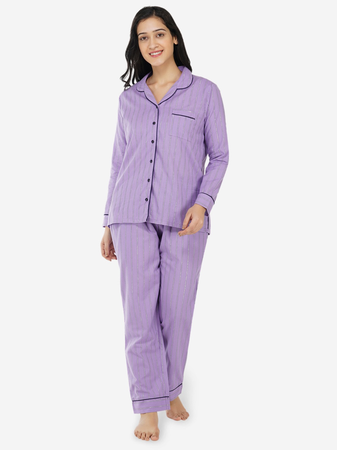 

ARTEMIS Women Purple & Black Printed Night suit