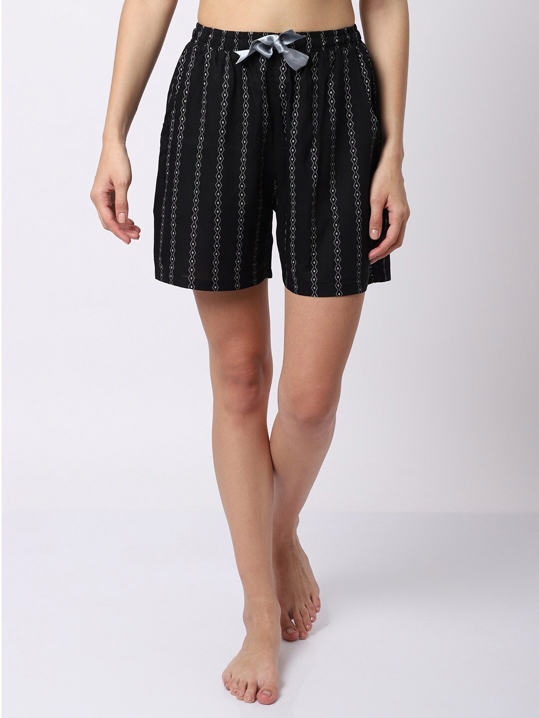 

Claura Women Black & White Printed Lounge Shorts