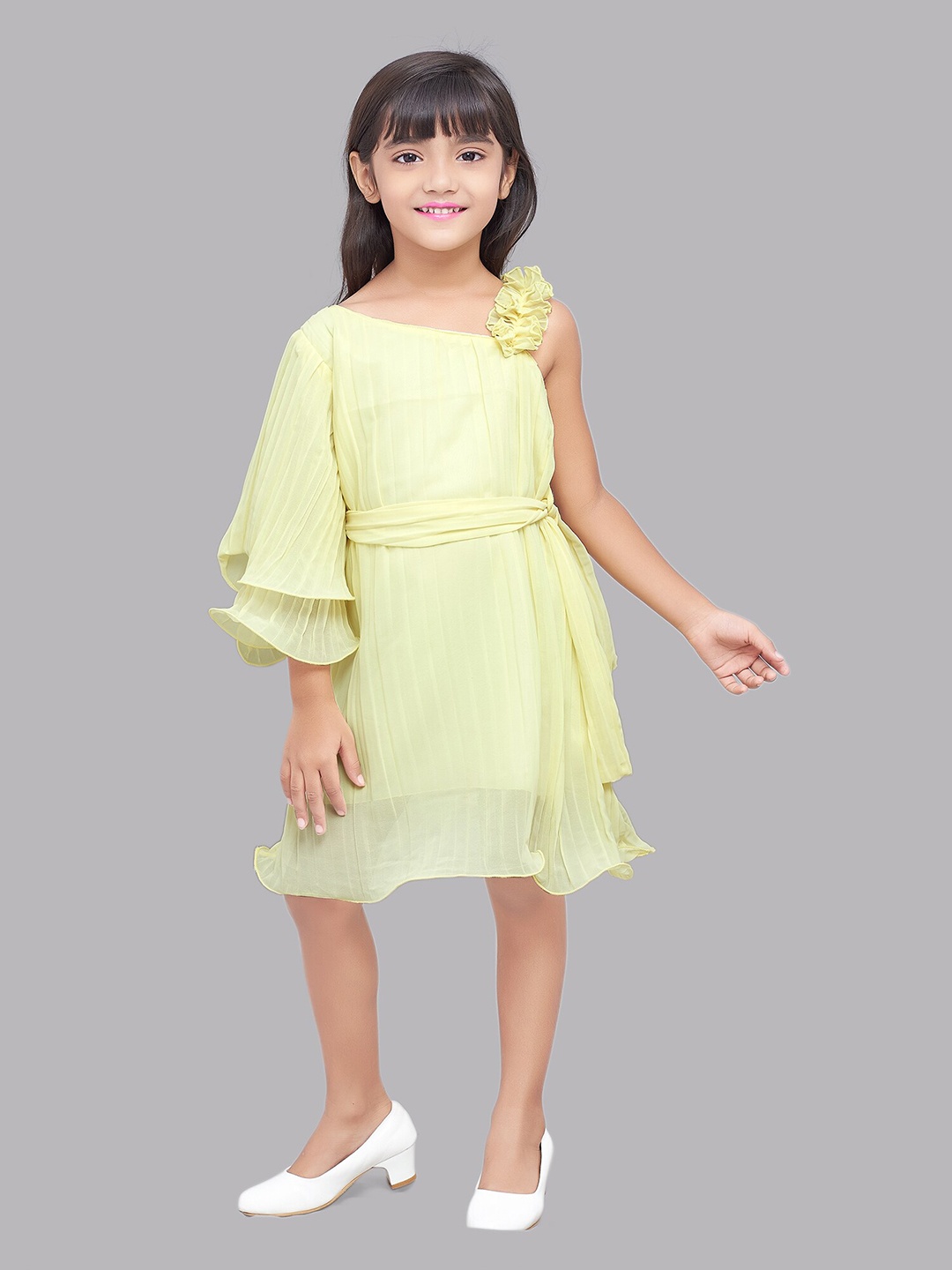

Pink Chick Yellow Georgette A-Line Dress