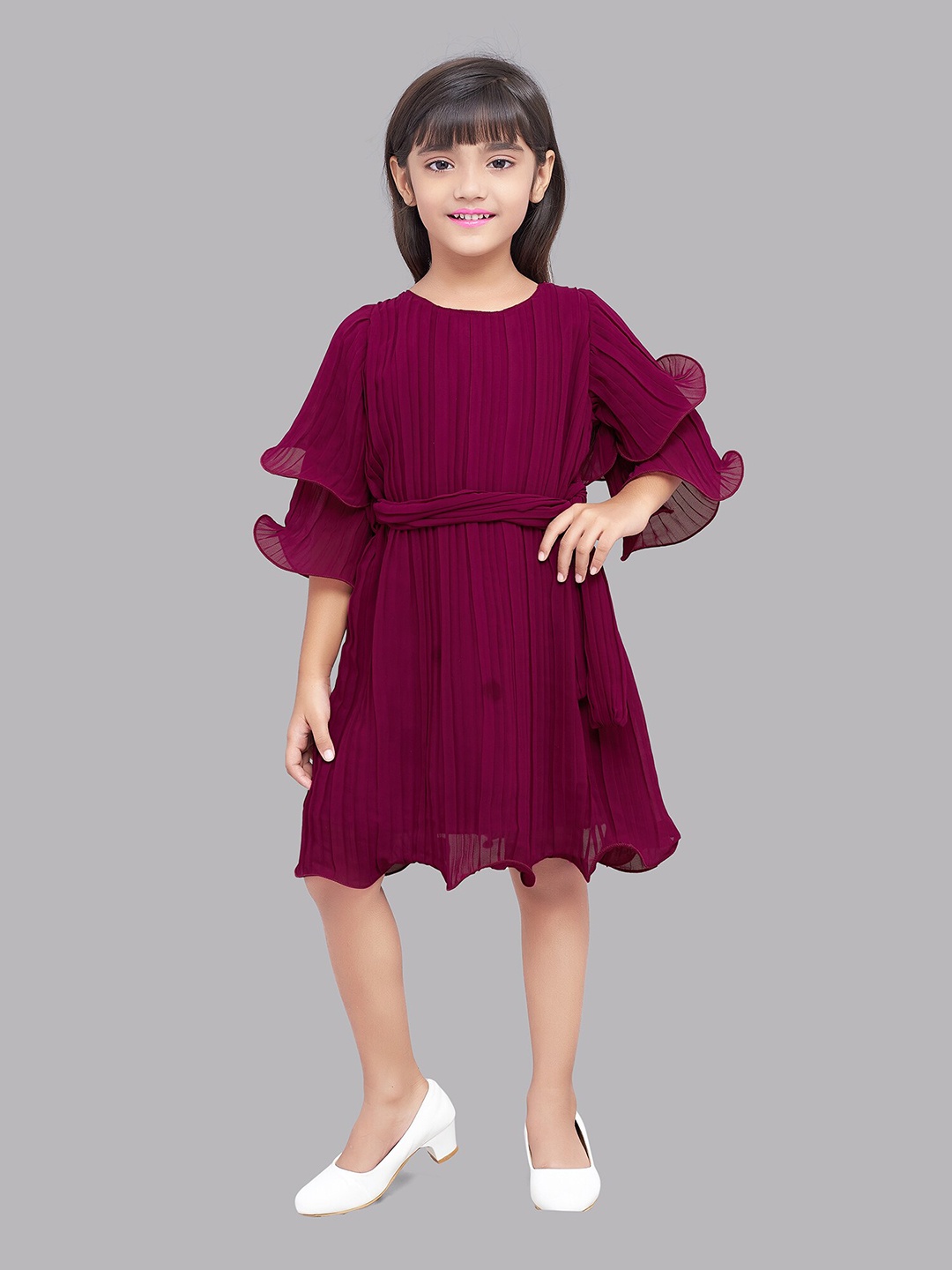 

Pink Chick Girls Burgundy Georgette A-Line Dress