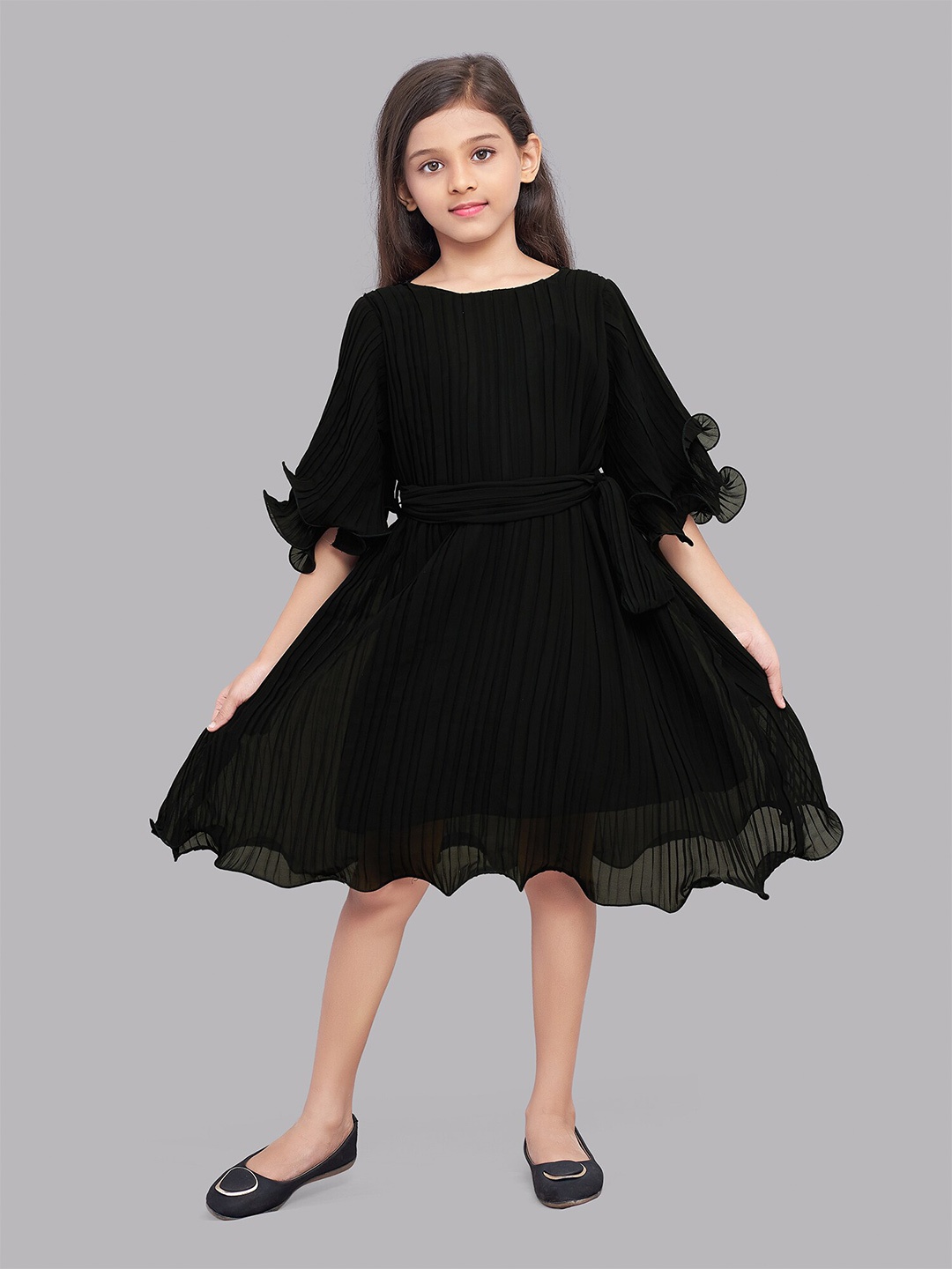 

Pink Chick Girls Black Accordion Pleated Georgette Dress