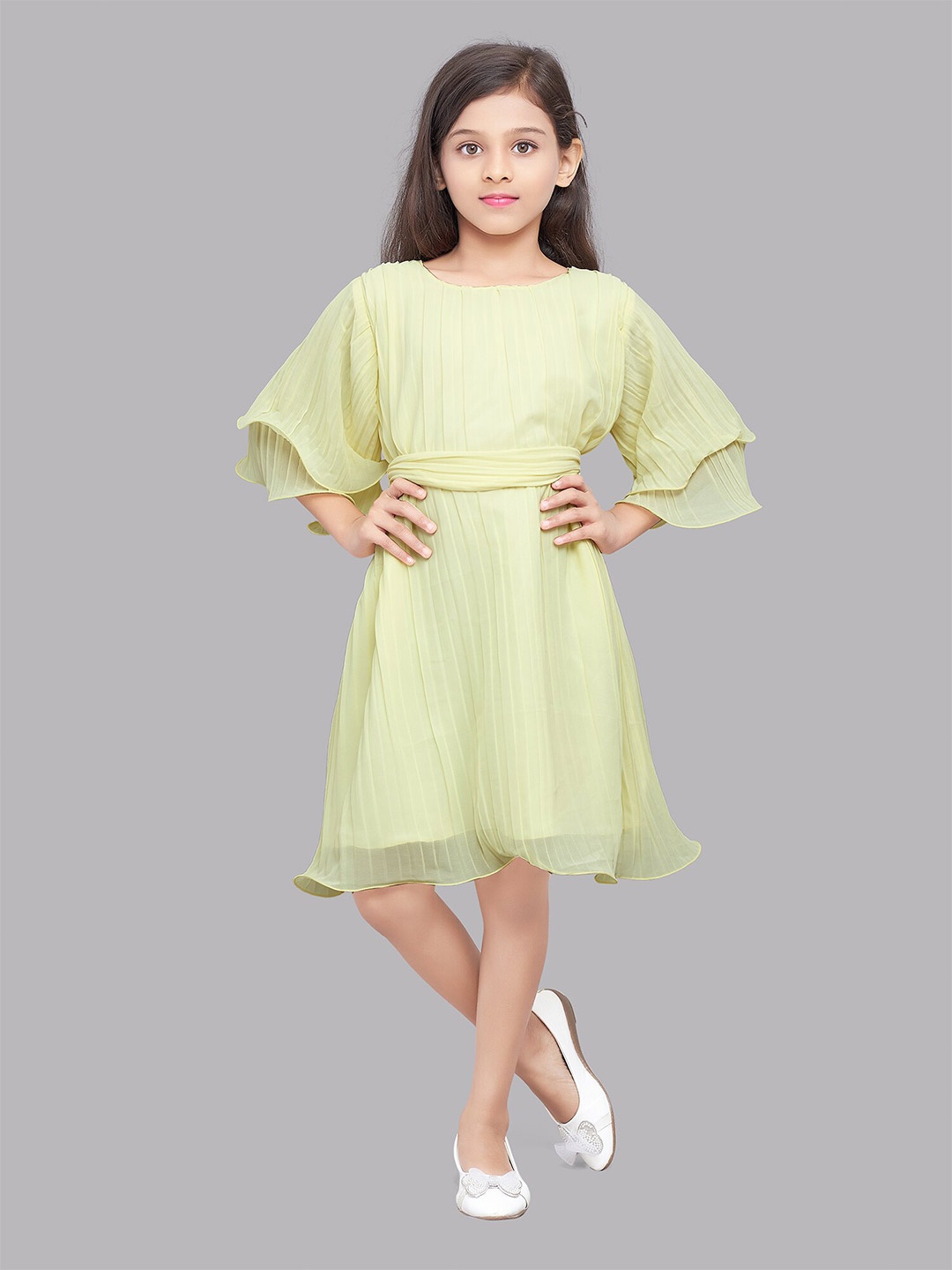 

Pink Chick Yellow Georgette Fit And Flare A-Line Dress