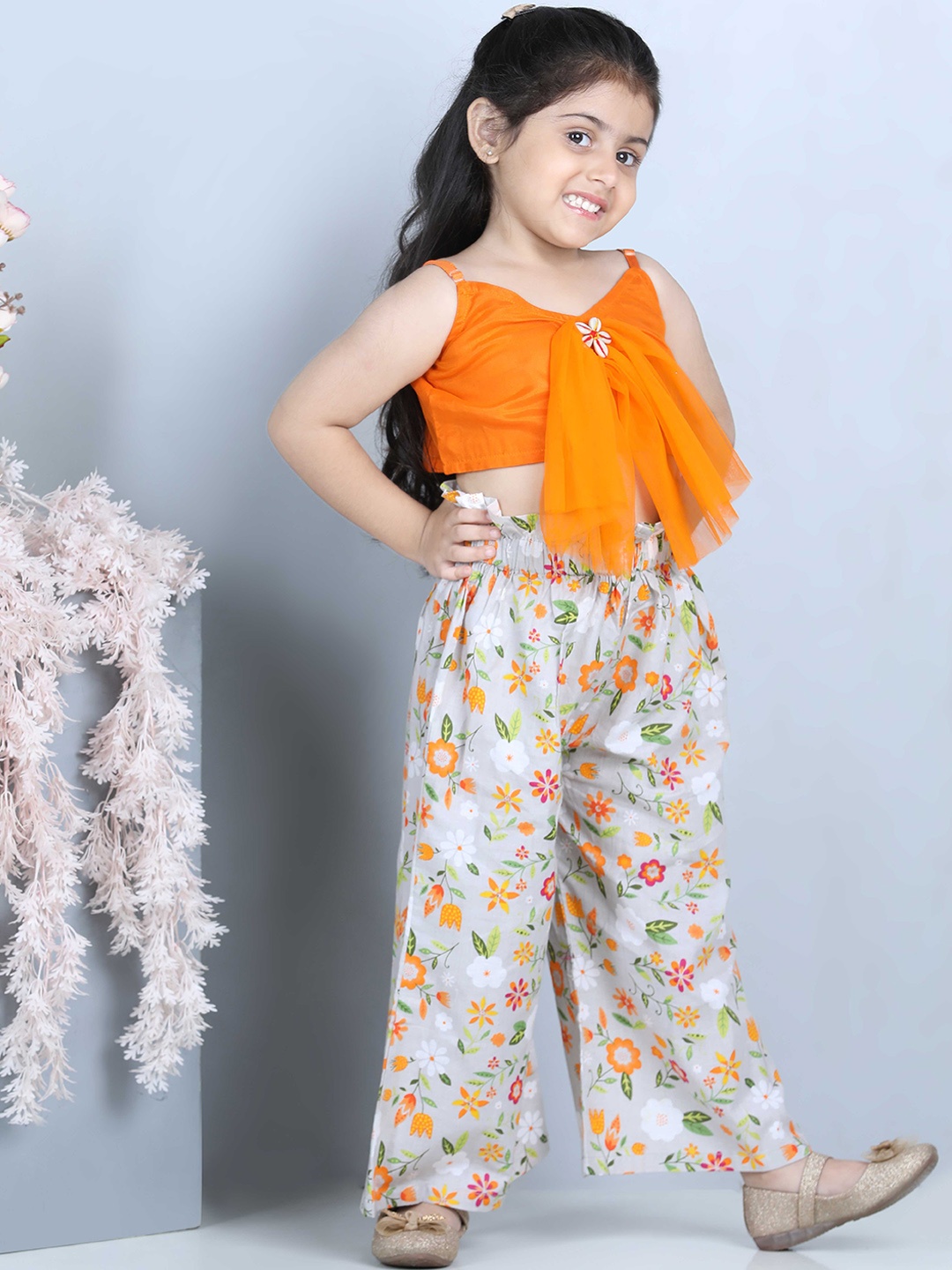 

ADIVA Girls Orange & Grey Top with Palazzos