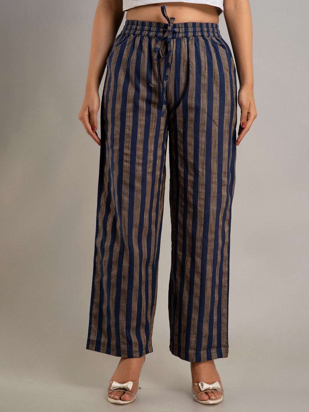 

DORIYA Women Blue & Brown Striped Palazzos