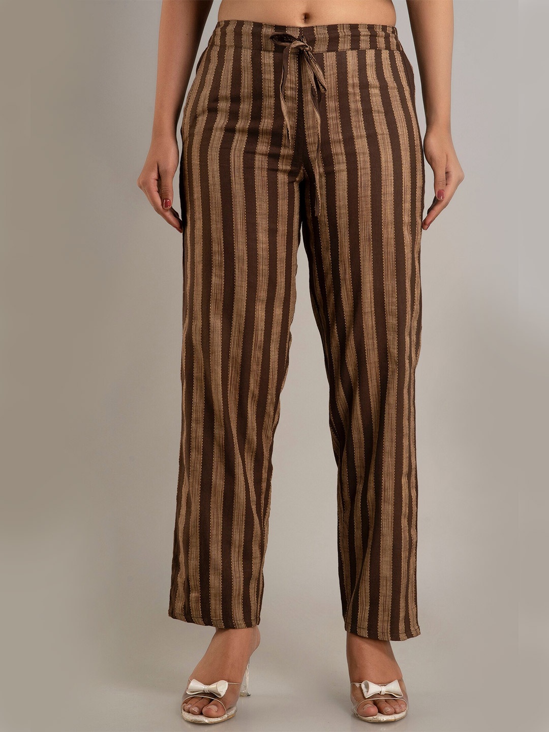 

DORIYA Women Brown Striped Palazzos
