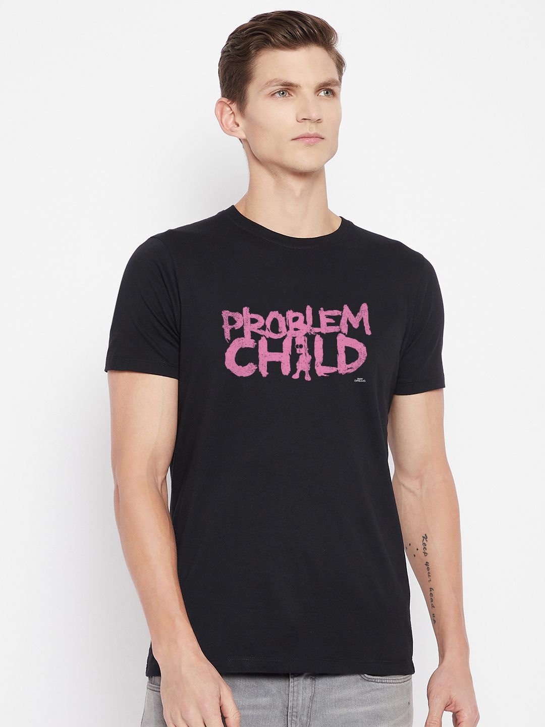 

Kook N Keech Disney Men's Black Typography Printed Applique T-shirt