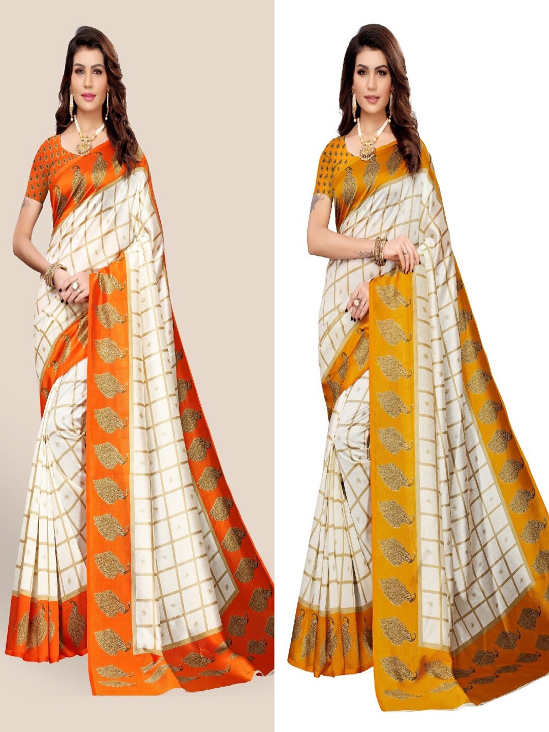 

AADVIKA Set of 2 Printed Art Silk Mysore Silk Saree, Orange