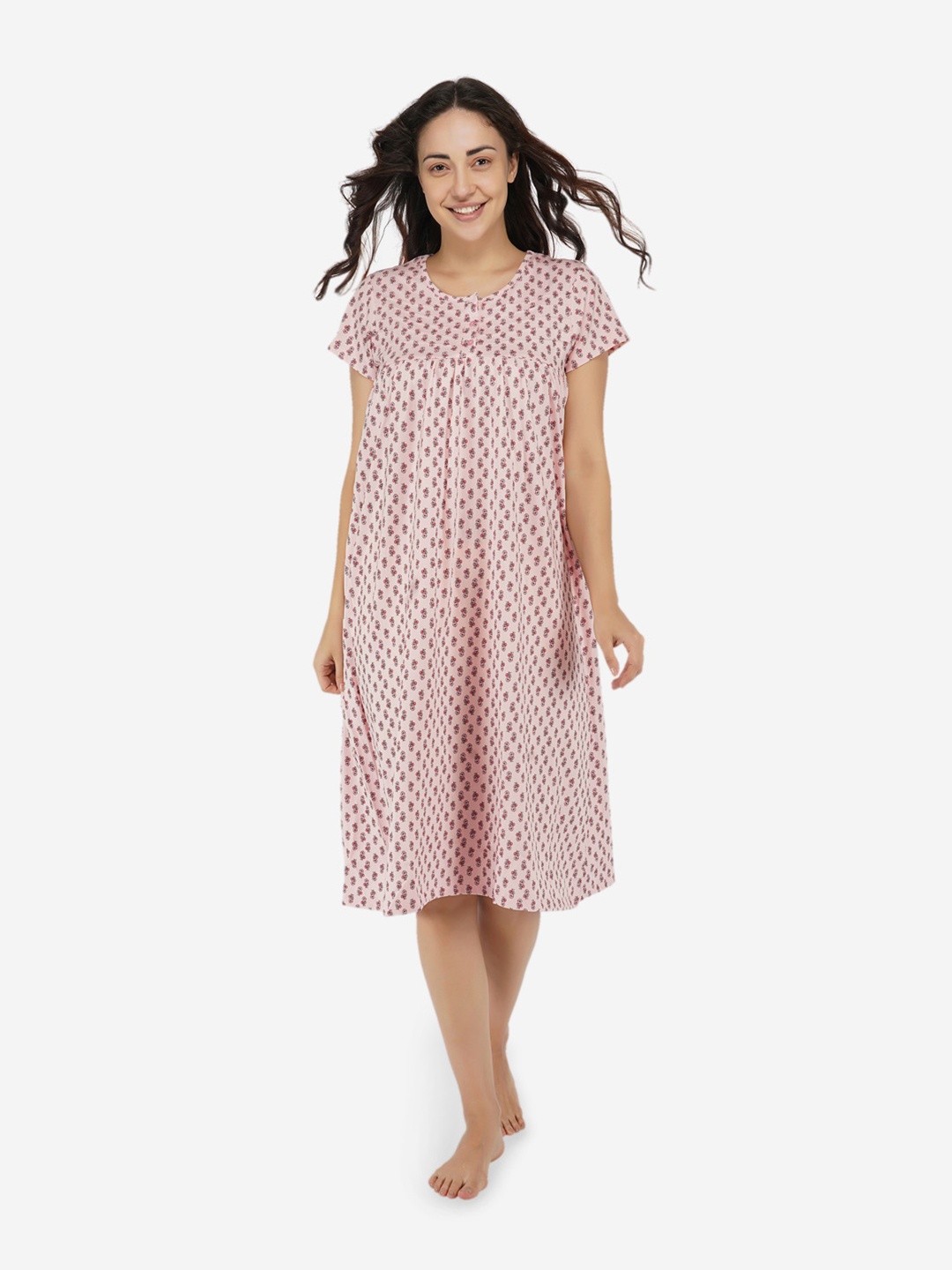 

ARTEMIS Pink Pure Cotton Printed Nightdress