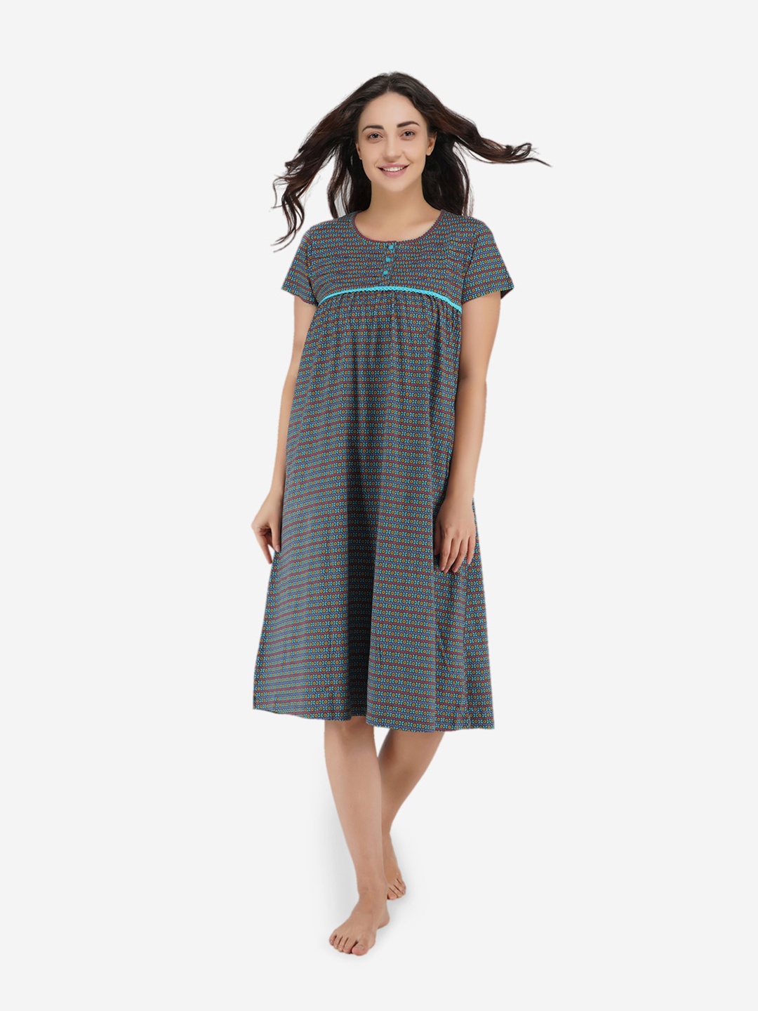

ARTEMIS Women Grey & Green Printed Nightdress