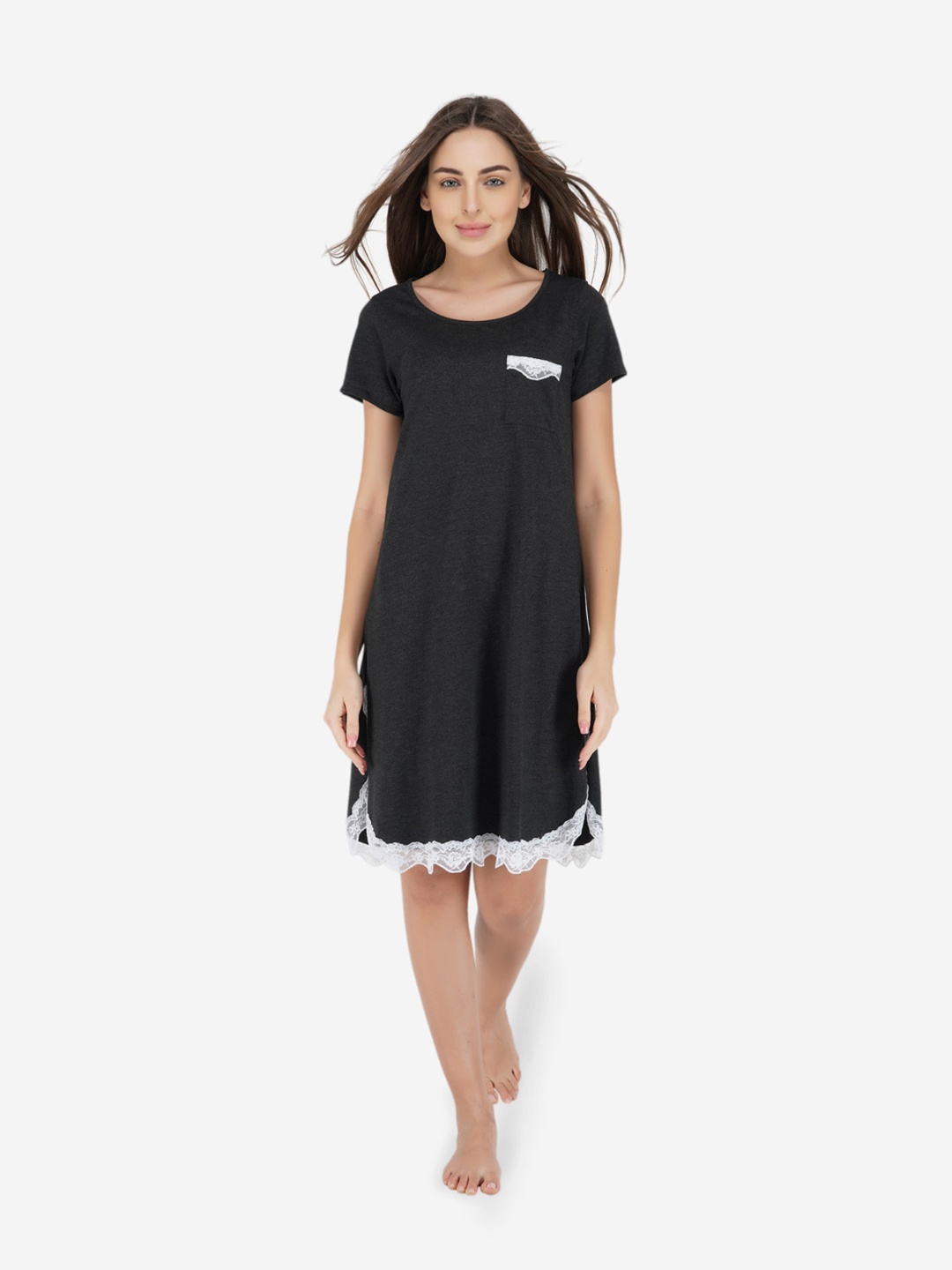 

ARTEMIS Women Grey Solid T-Shirt Nightdress