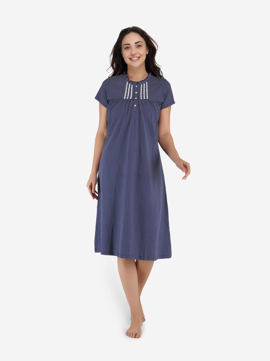 

ARTEMIS Blue Polka Dots Printed Nightdress
