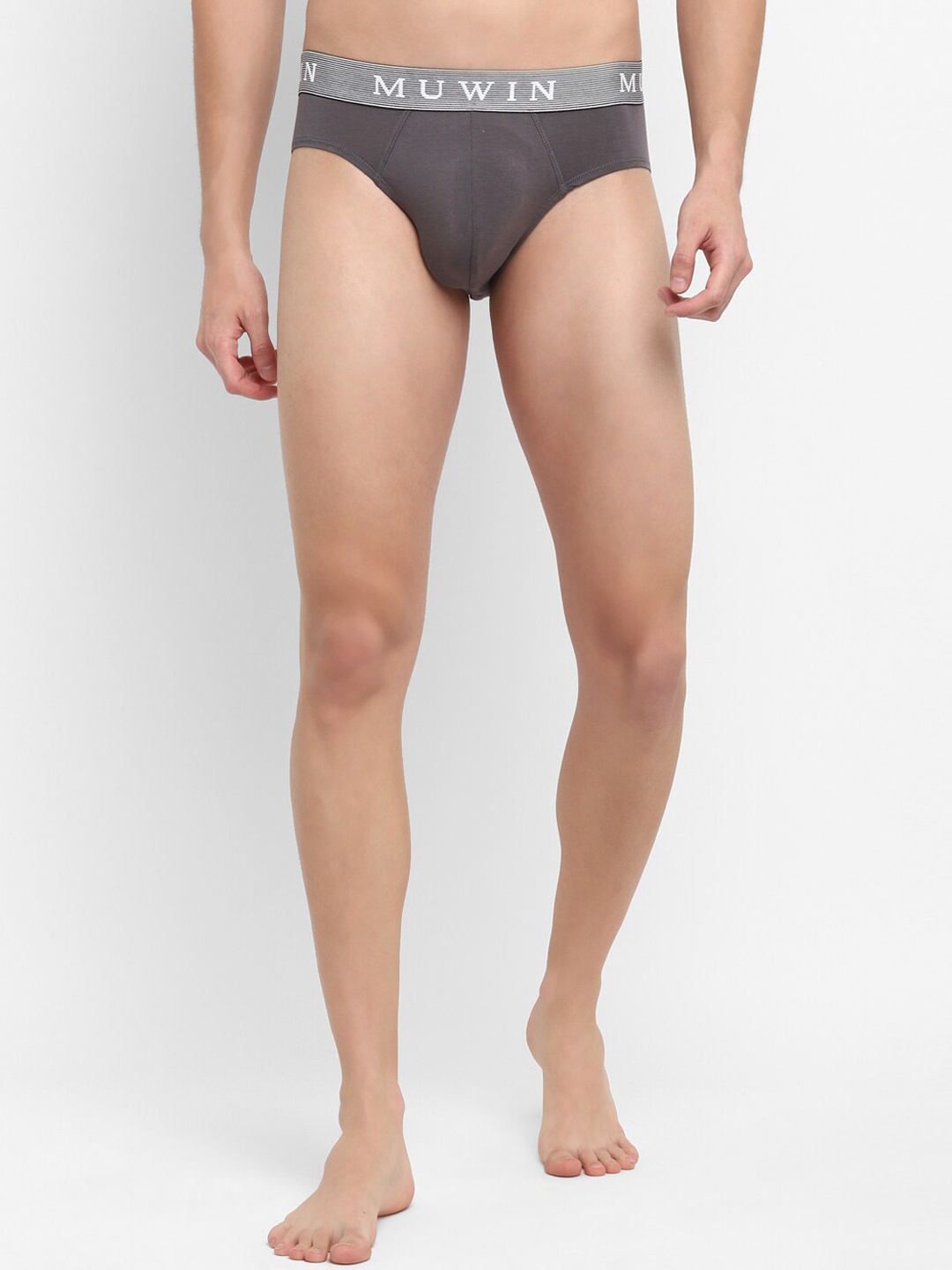 

MUWIN Men Grey Solid Basic Brief