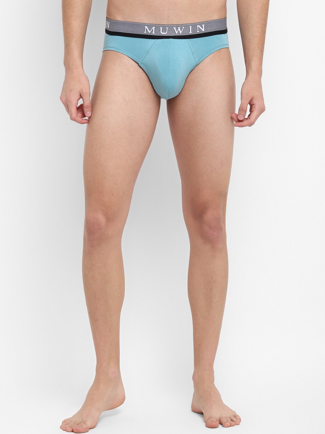 

MUWIN Men Blue Solid Basic Briefs