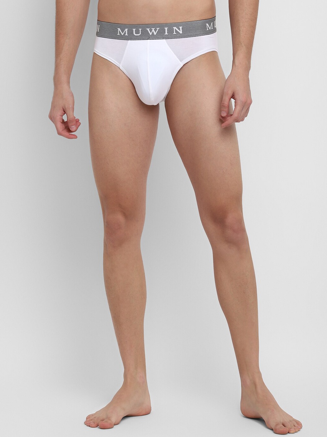 

MUWIN Men White Pack of 3 Cotton Basic Briefs -STRIPEBRIEFSNOW(S)-PO3