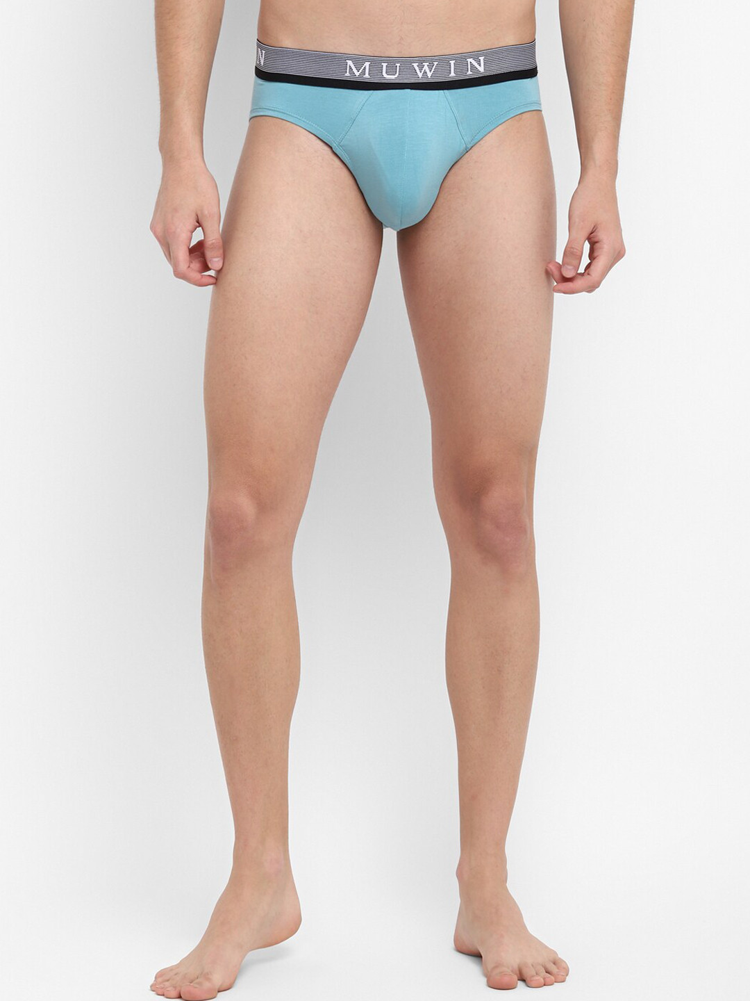

MUWIN Men Turquoise Blue Solid Basic Brief STRIPEBRIEFTEAL(S)-PO2