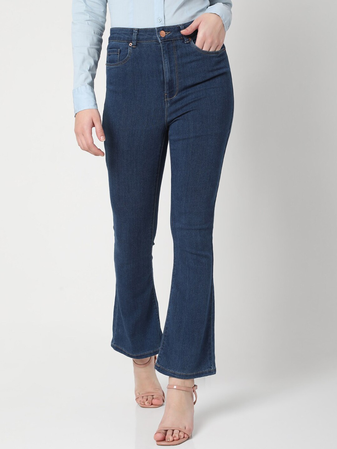 

Vero Moda Women Blue Bootcut High-Rise Jeans