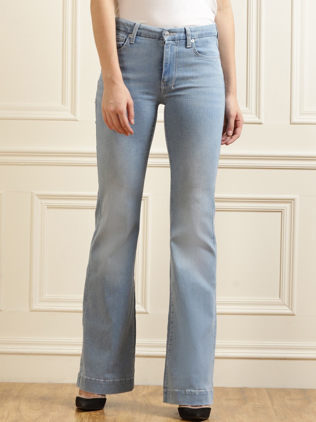 

7 For All Mankind Women Blue High-Rise Heavy Fade Jeans