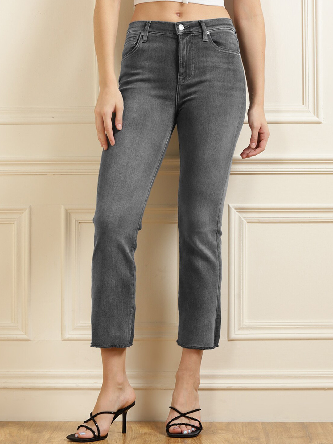 

7 For All Mankind Women Grey High-Rise Light Fade Jeans