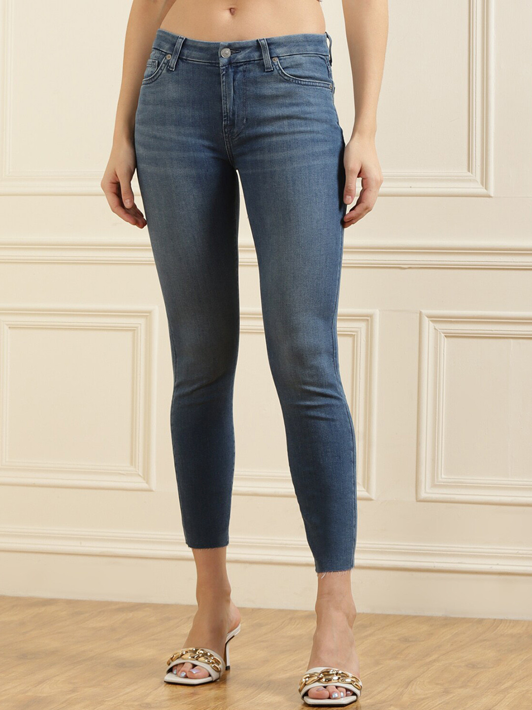 

7 For All Mankind Women Blue High-Rise Light Fade Jeans