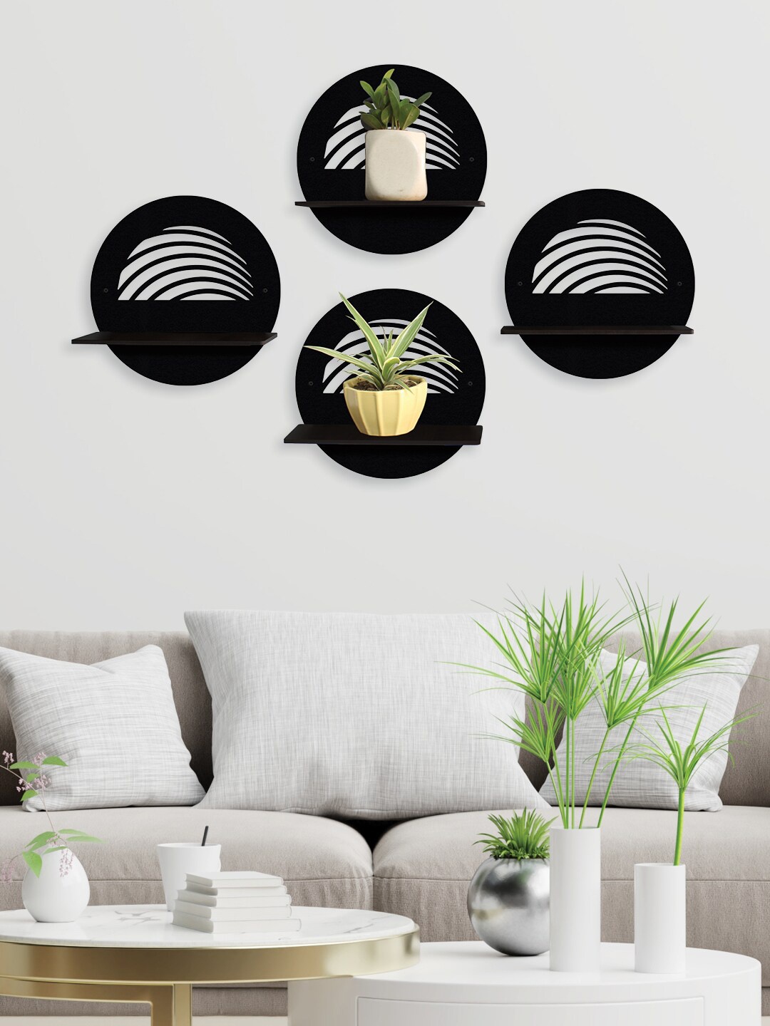 

RANDOM Set Of 4 Black Solid Planter Stand Wall Hanging MDF Wood Plant