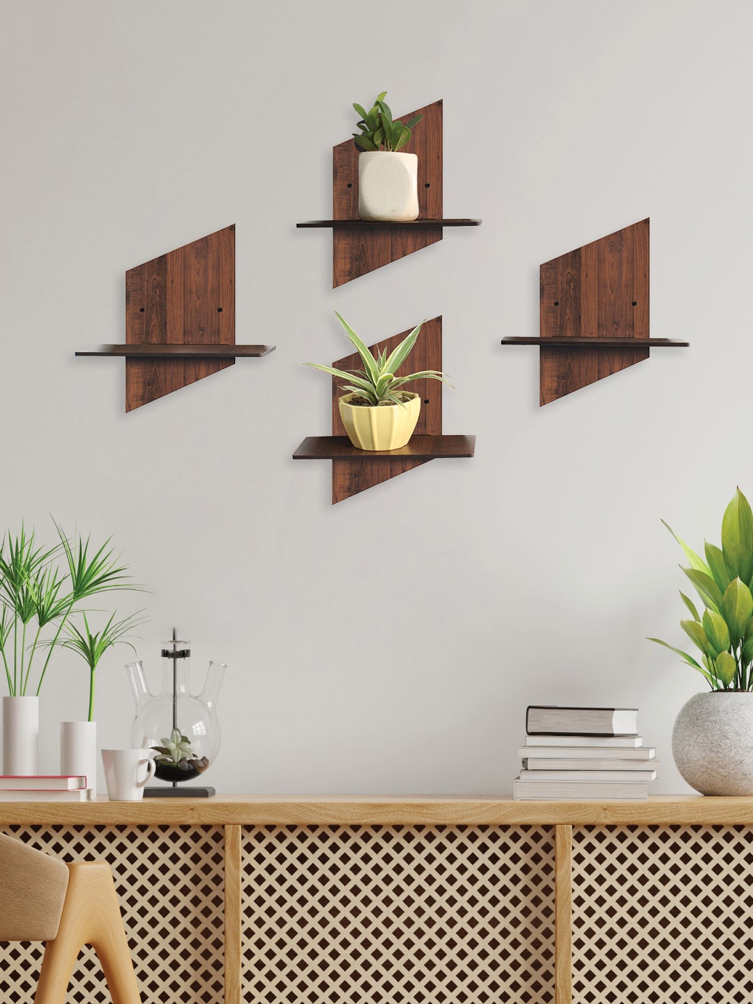 

RANDOM Set Of 4 Brown Solid Wall Hanging Planters