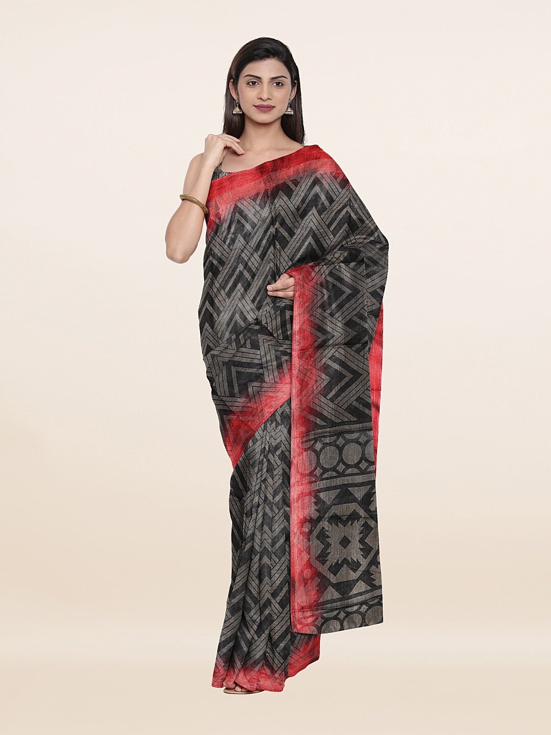 

Pothys Grey & Peach-Coloured Jute Silk Saree