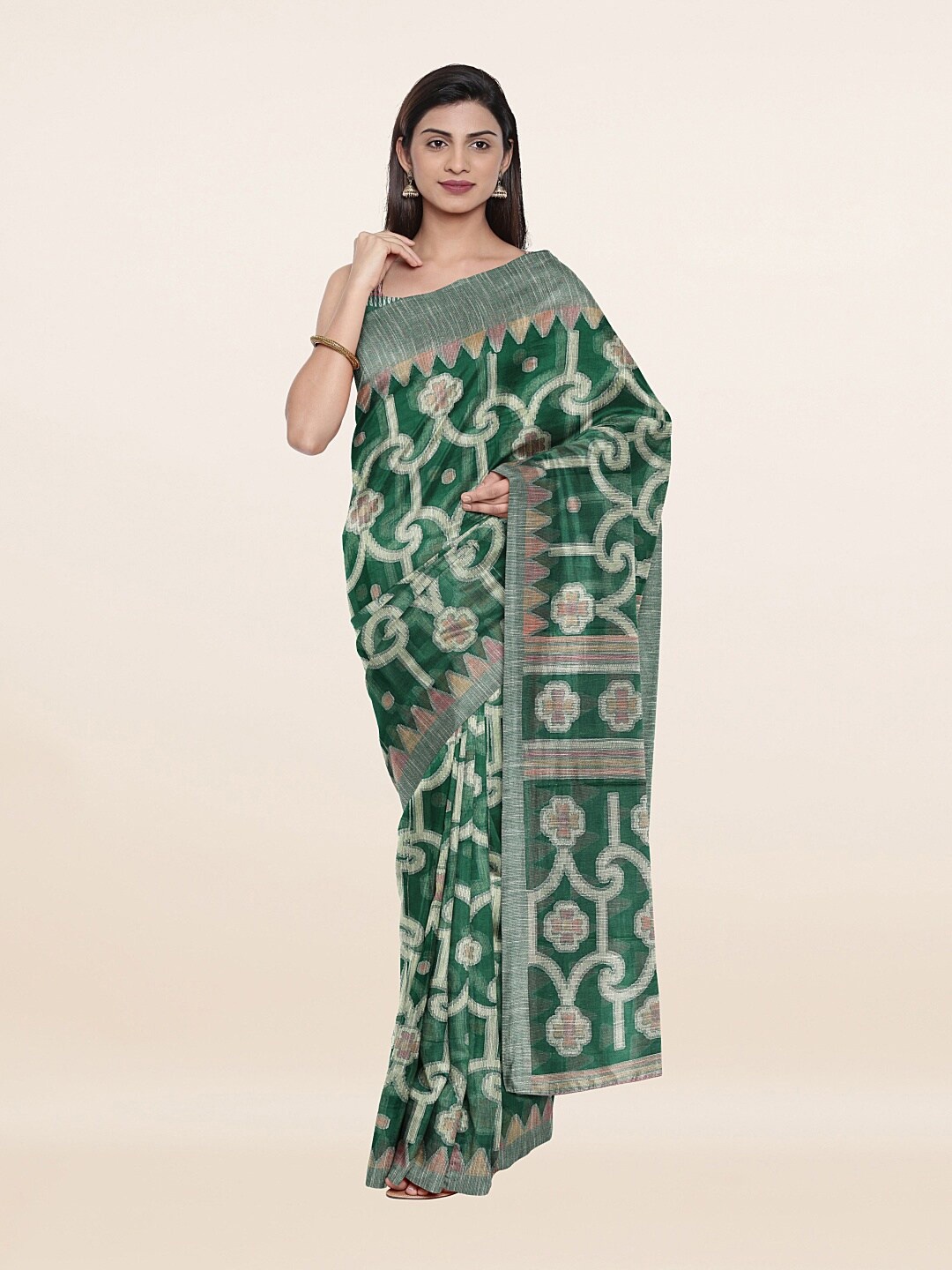 

Pothys Green & Pink Woven Design Jute Silk Saree