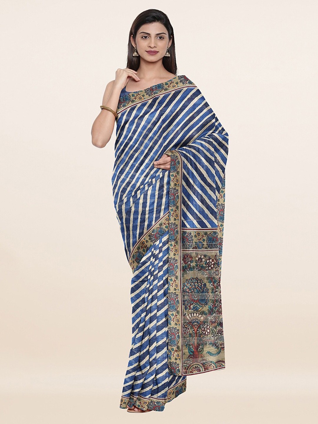 

Pothys Blue & Off White Striped Jute Silk Saree