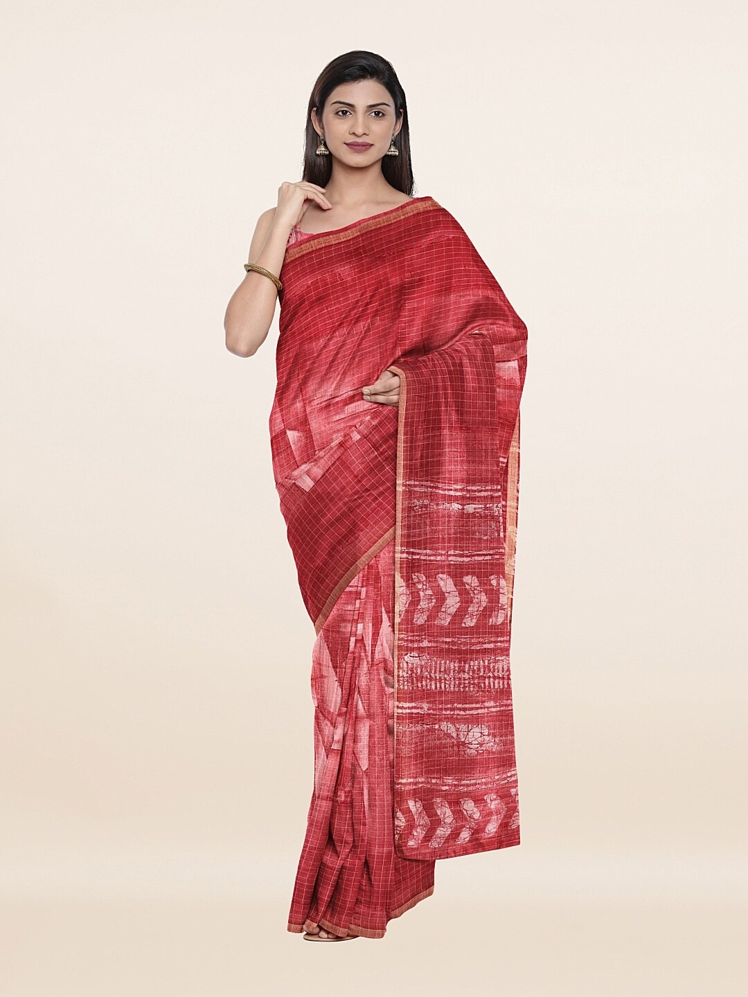 

Pothys Rust & White Jute Silk Saree