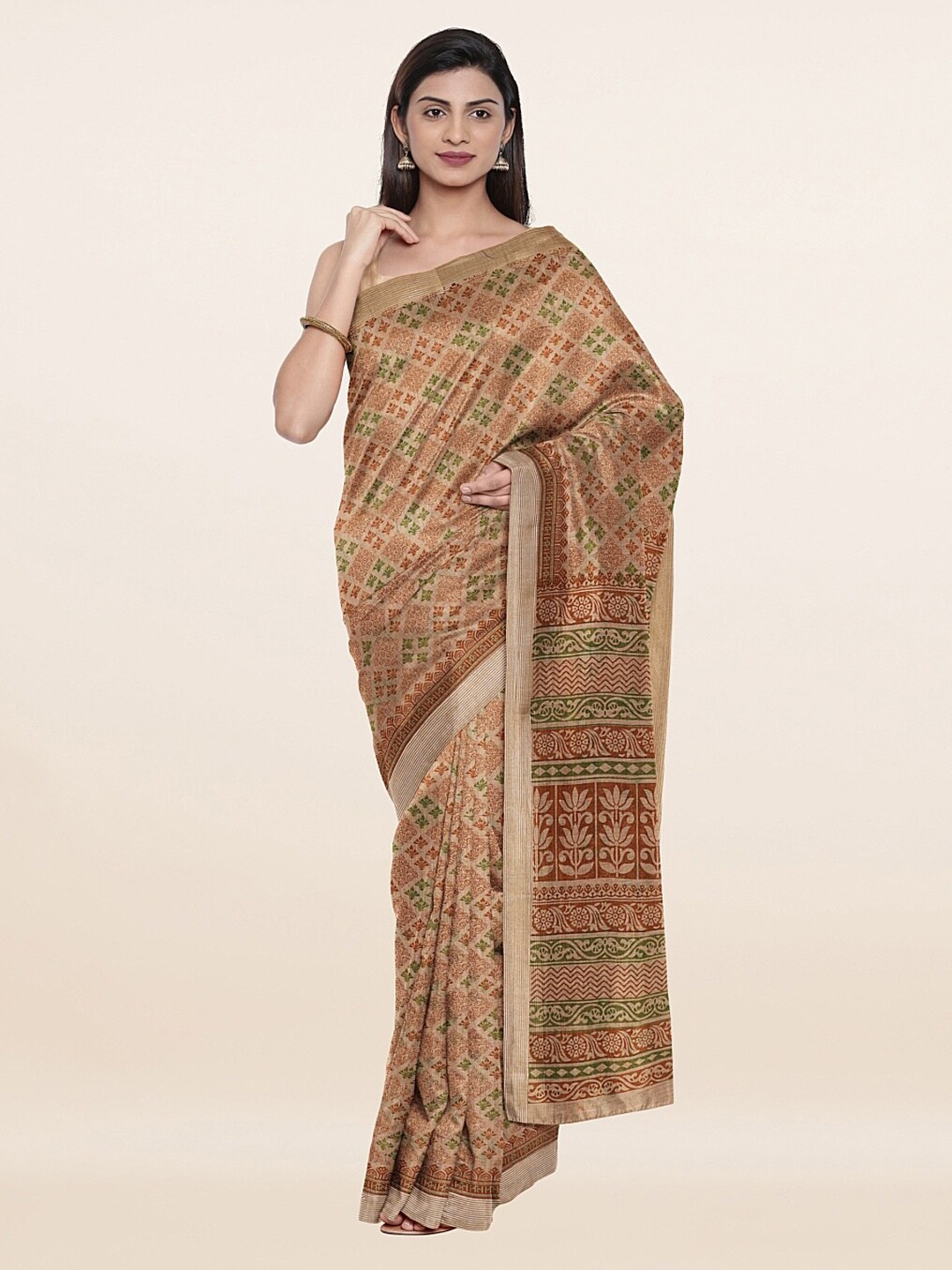 

Pothys Tan & Green Floral Saree