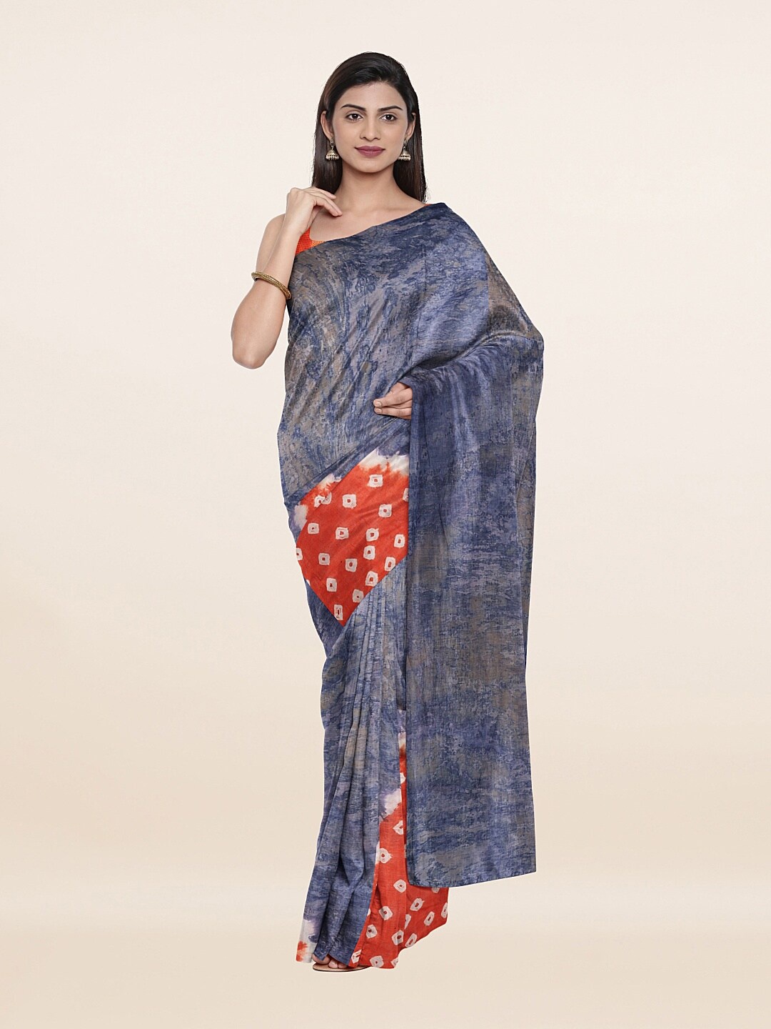 

Pothys Blue & Orange Bandhani Pure Cotton Saree