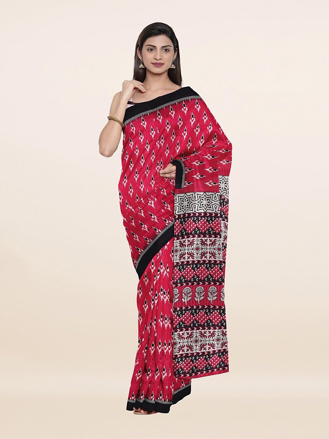 

Pothys Women Pink & White Ethnic Printed Pure Cotton Saree