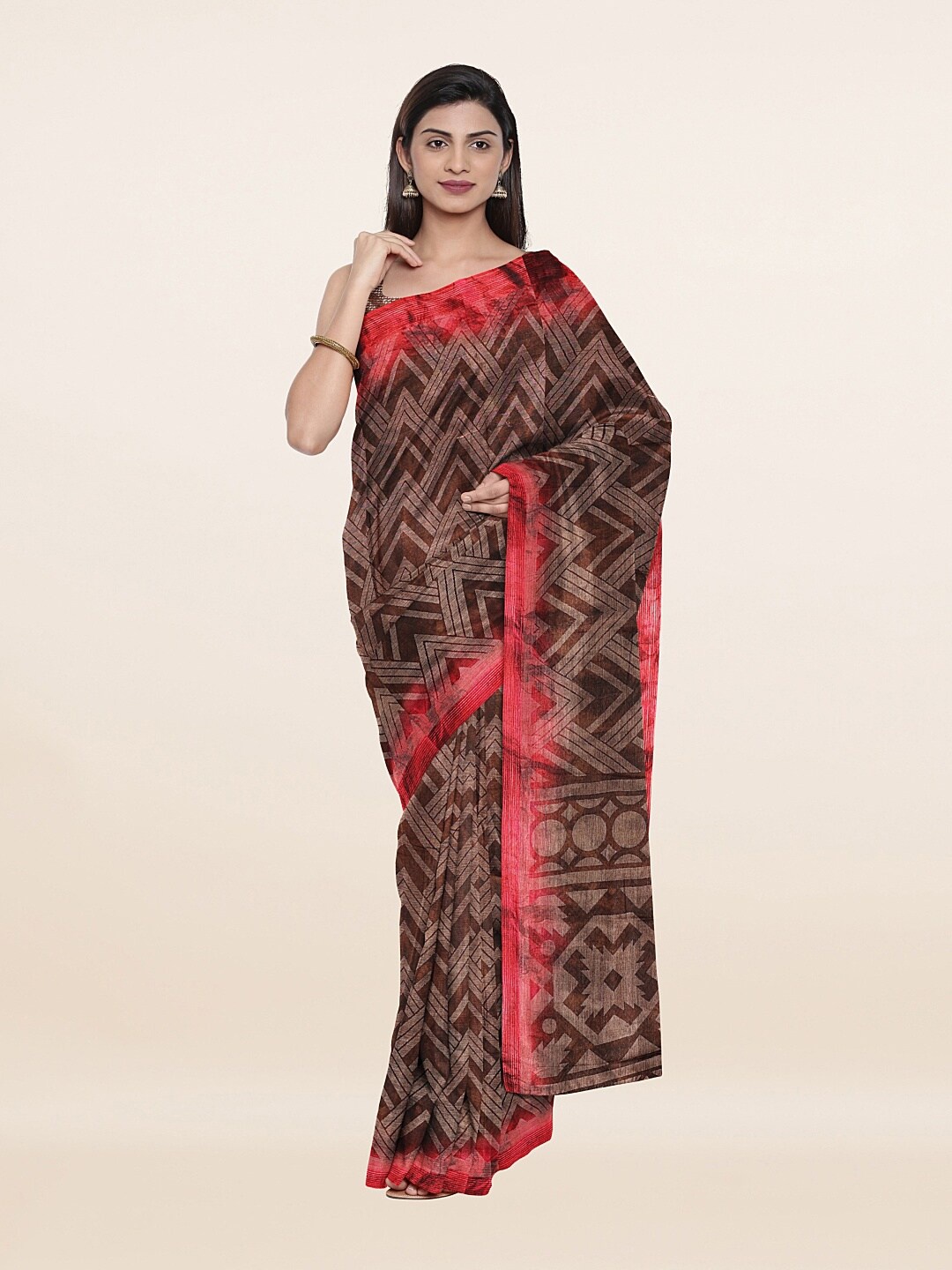 

Pothys Brown & Pink Jute Silk Saree