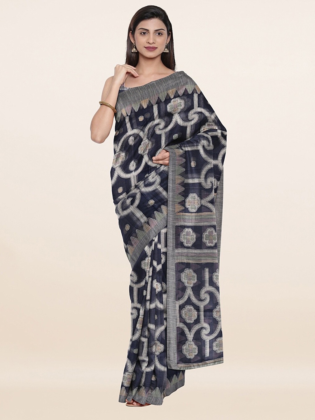 

Pothys Blue & Grey Floral Jute Silk Saree