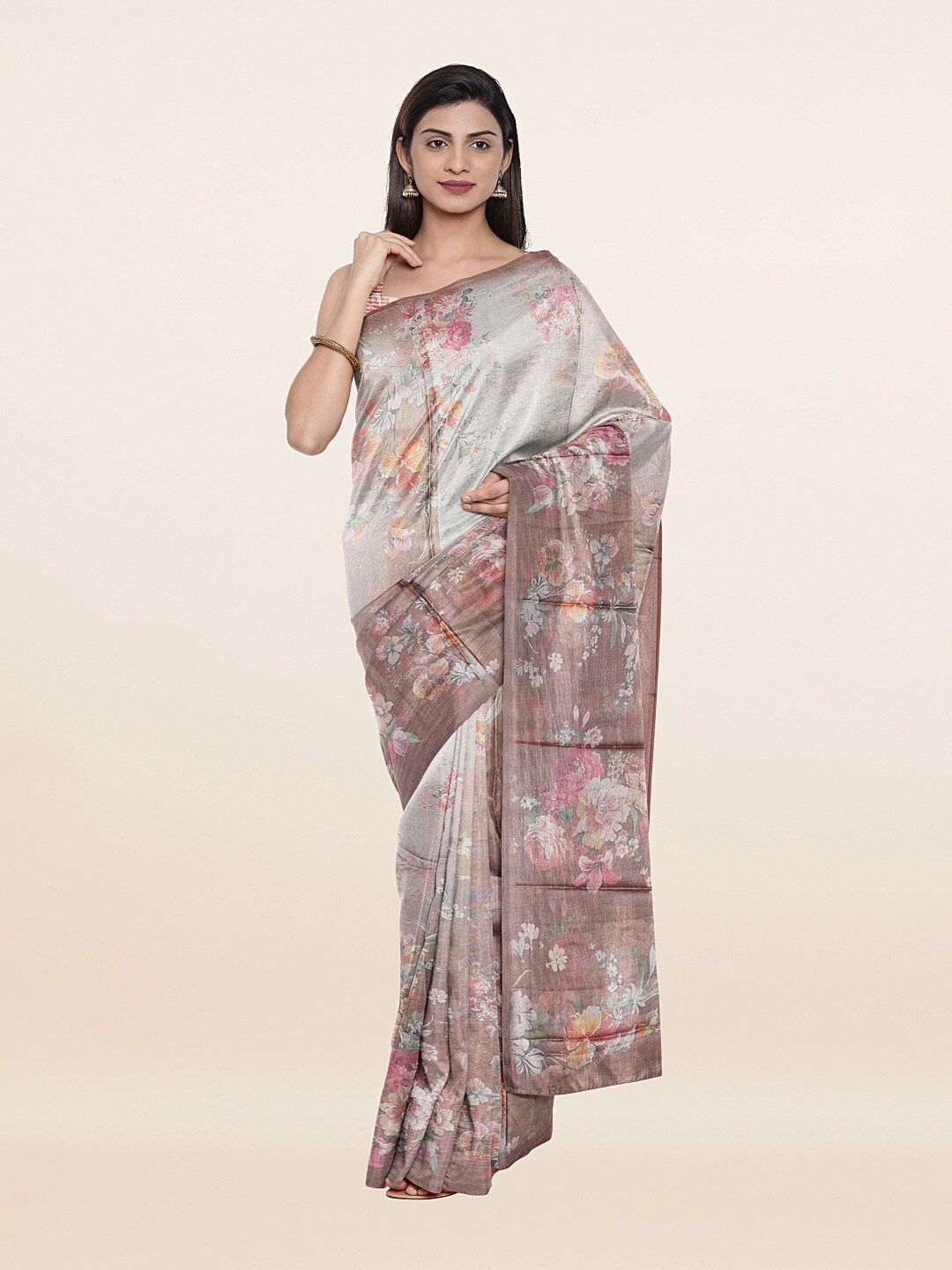 

Pothys Mauve & Grey Floral Jute Silk Saree