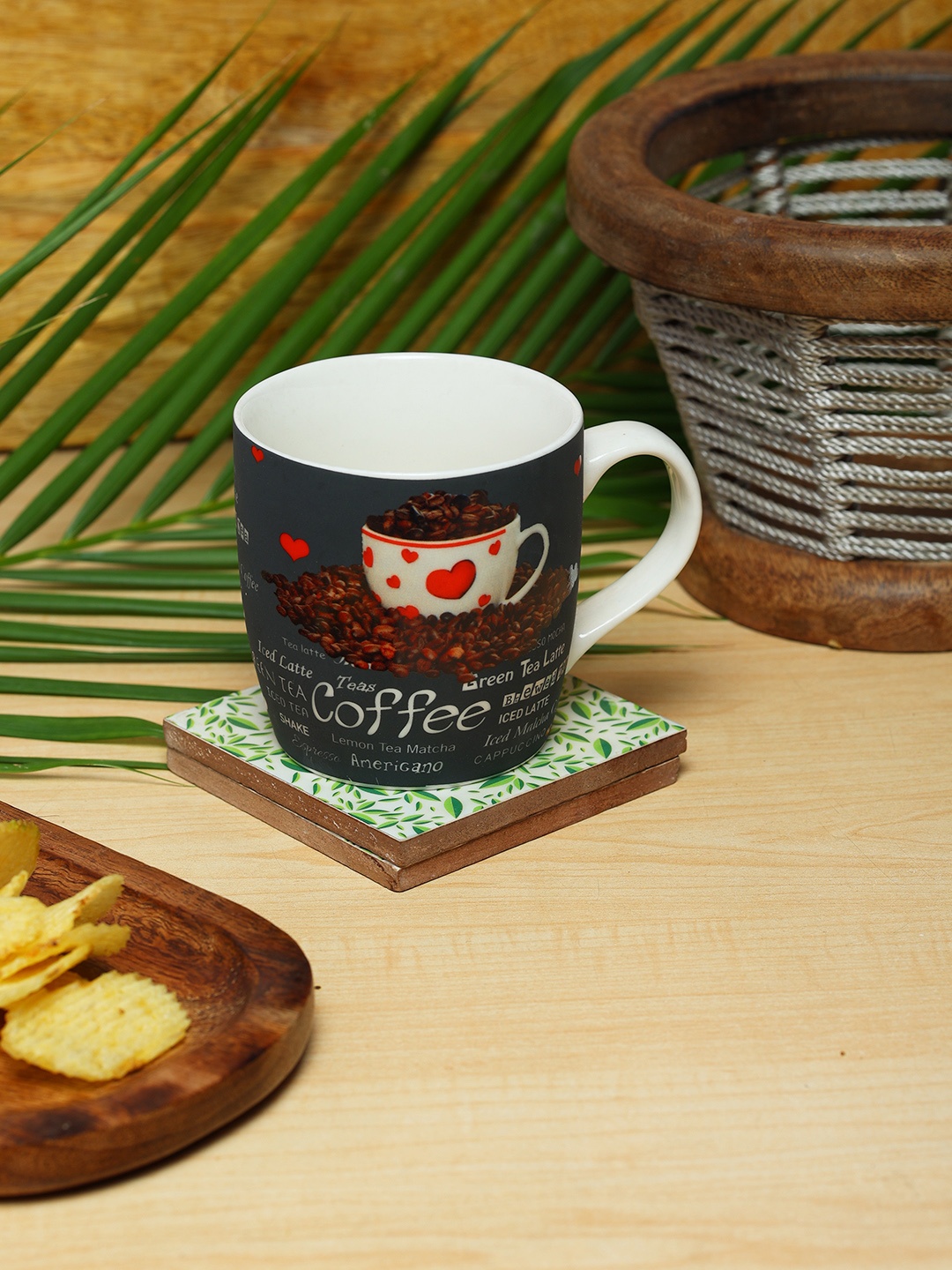 

ZEVORA Black & Red Set of 2 Printed Ceramic Glossy Mugs 300 ML Each