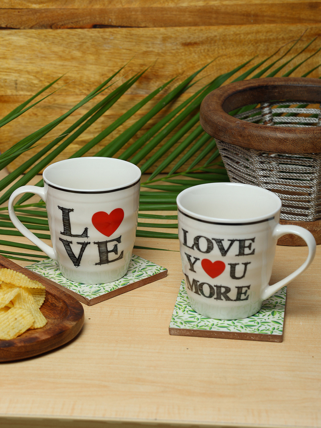 

ZEVORA White & Black Set of 2 Printed Ceramic Glossy Mugs 300 ML Each