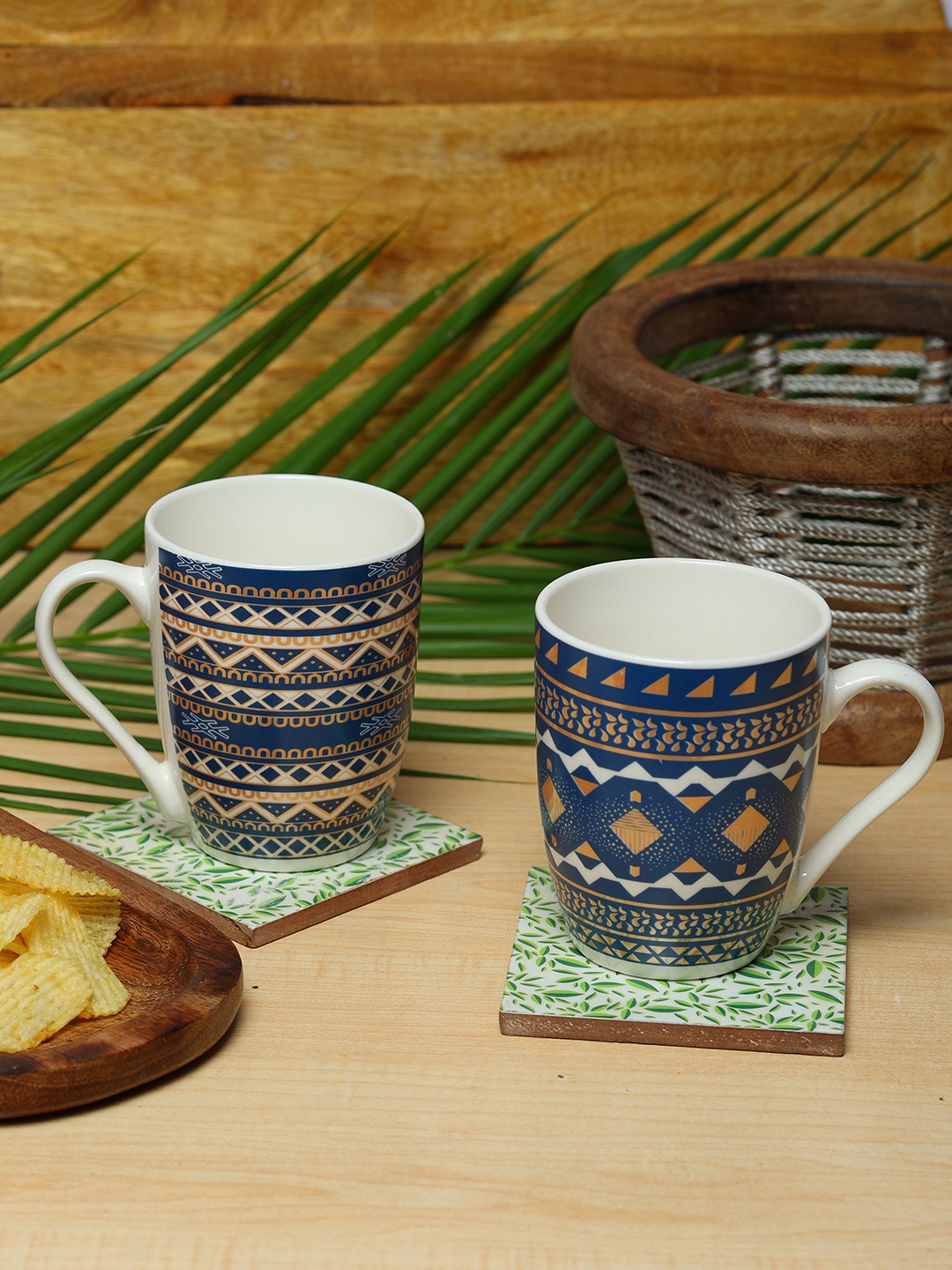 

ZEVORA Blue & White Set of 2 Printed Ceramic Glossy Mugs