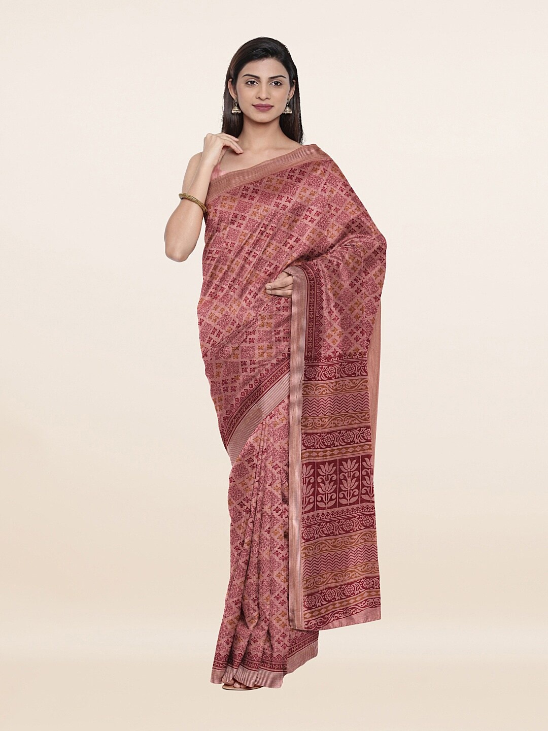 

Pothys Mauve Ethnic Motifs Zari Saree