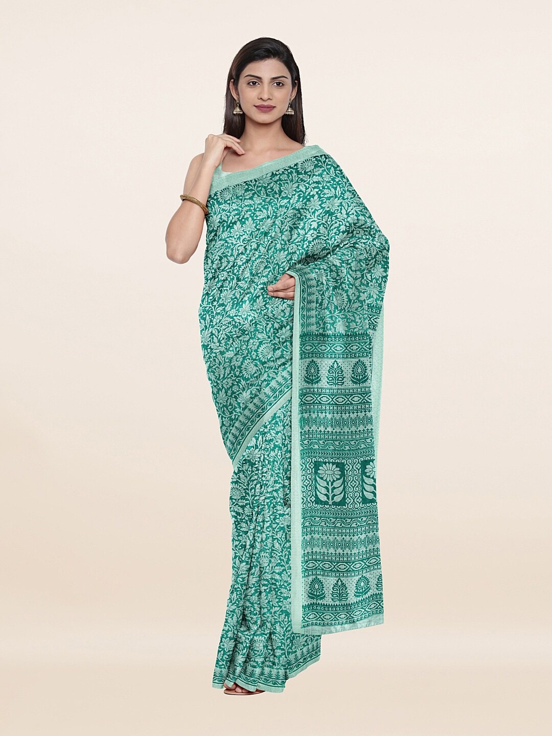 

Pothys Green & White Floral Saree