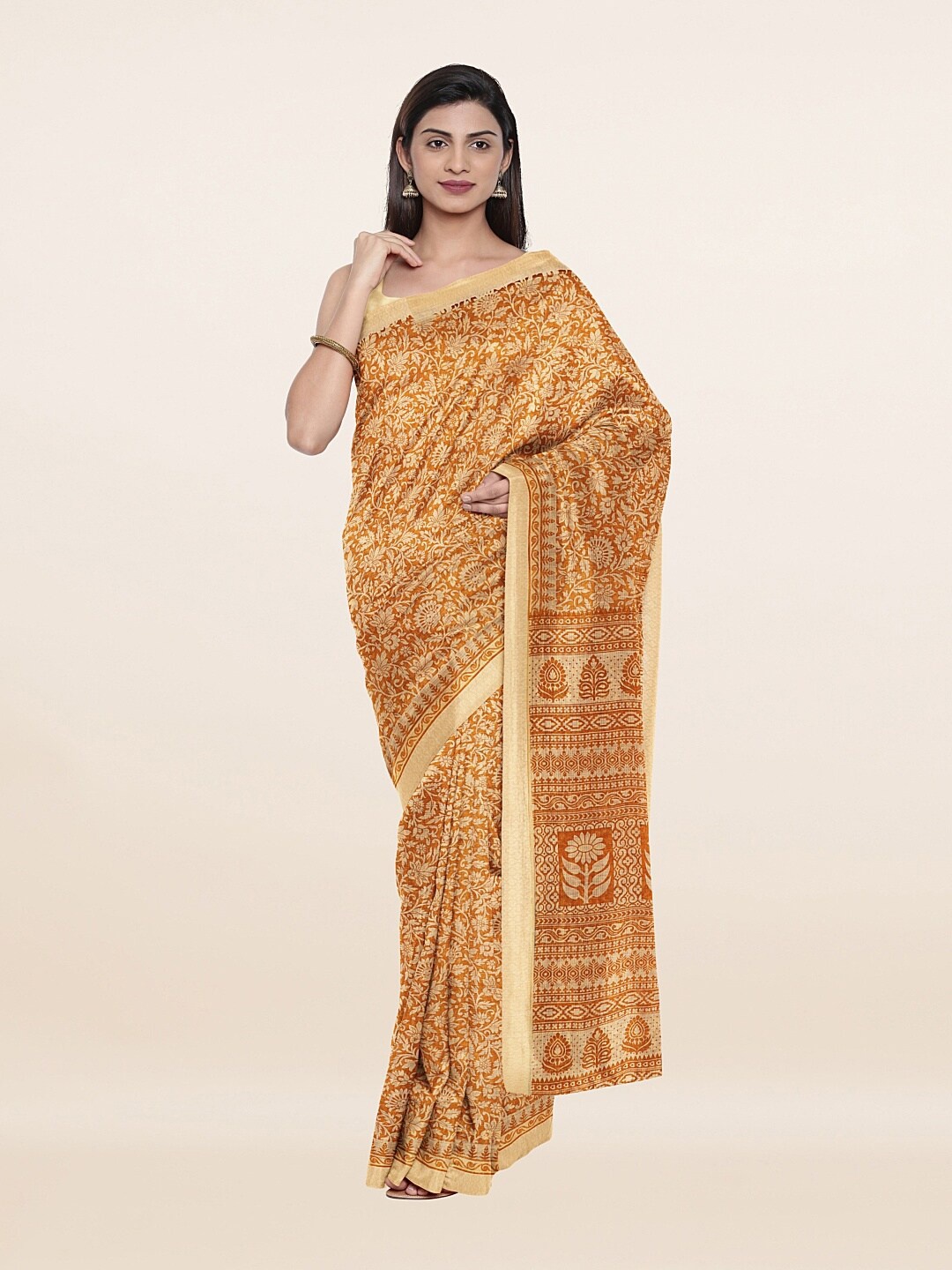 

Pothys Women Mustard & Beige Floral Saree
