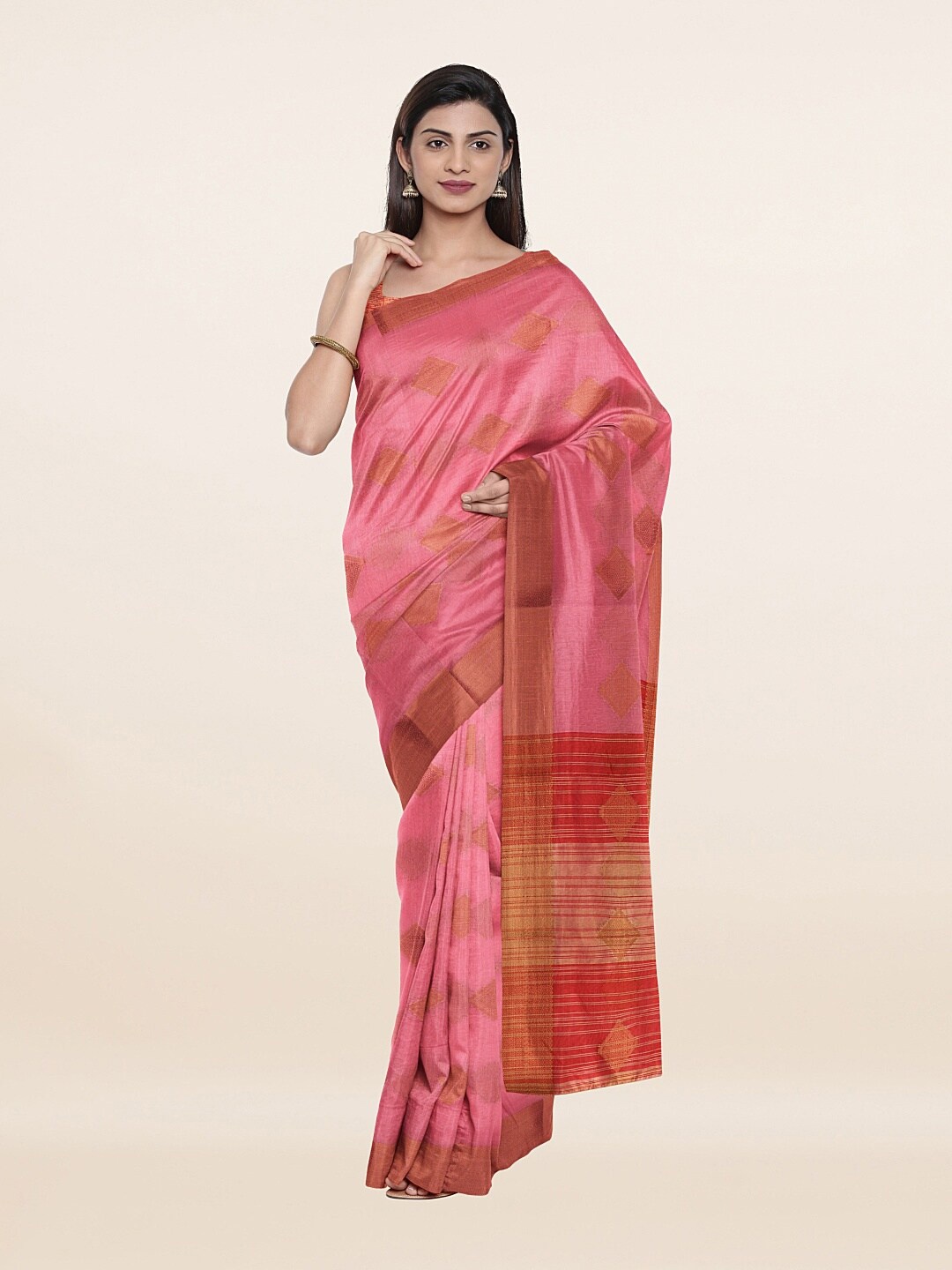 

Pothys Pink & Brown Geometric Saree