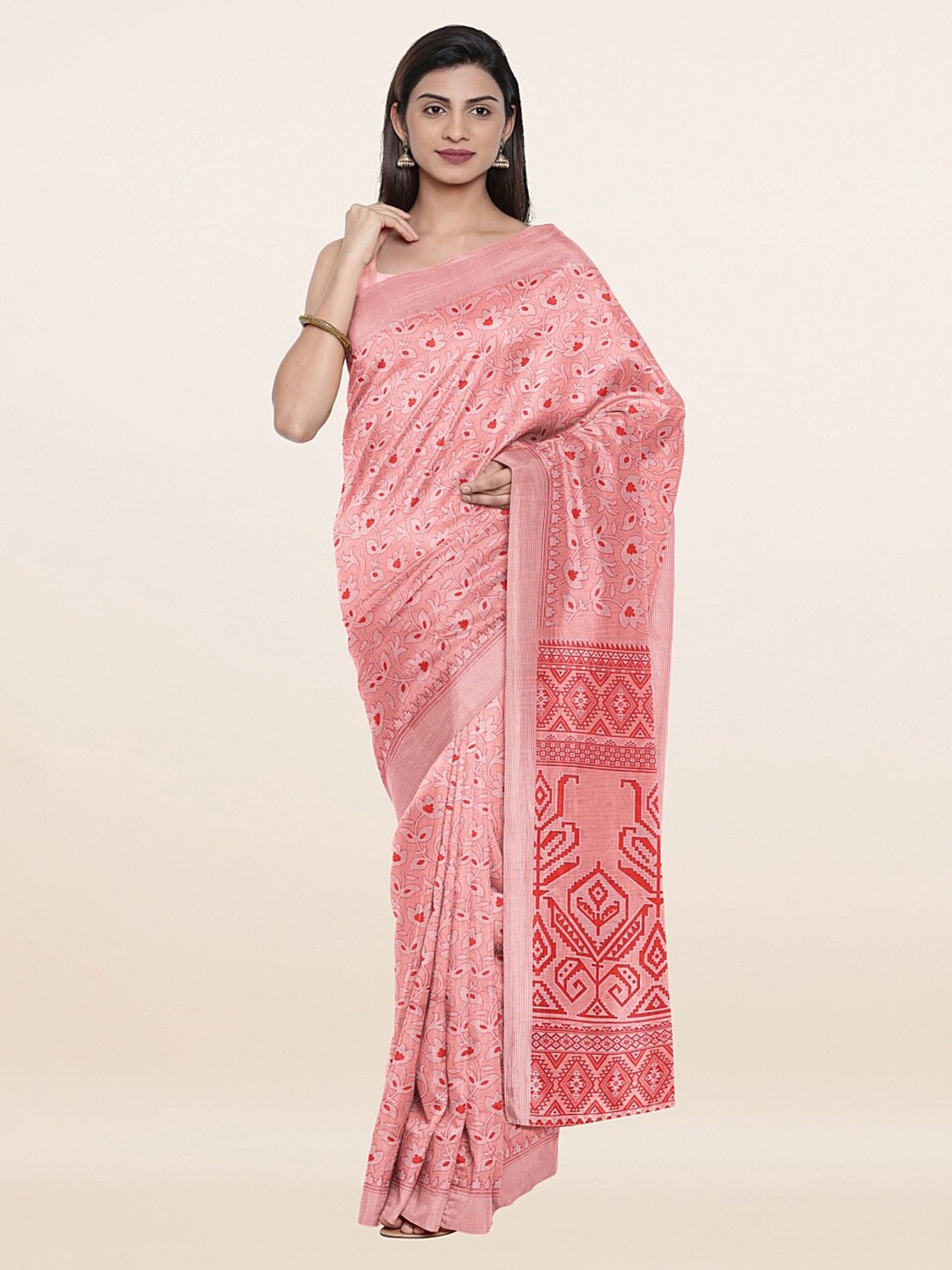 

Pothys Women Pink Floral Printed Cotton Blend Saree