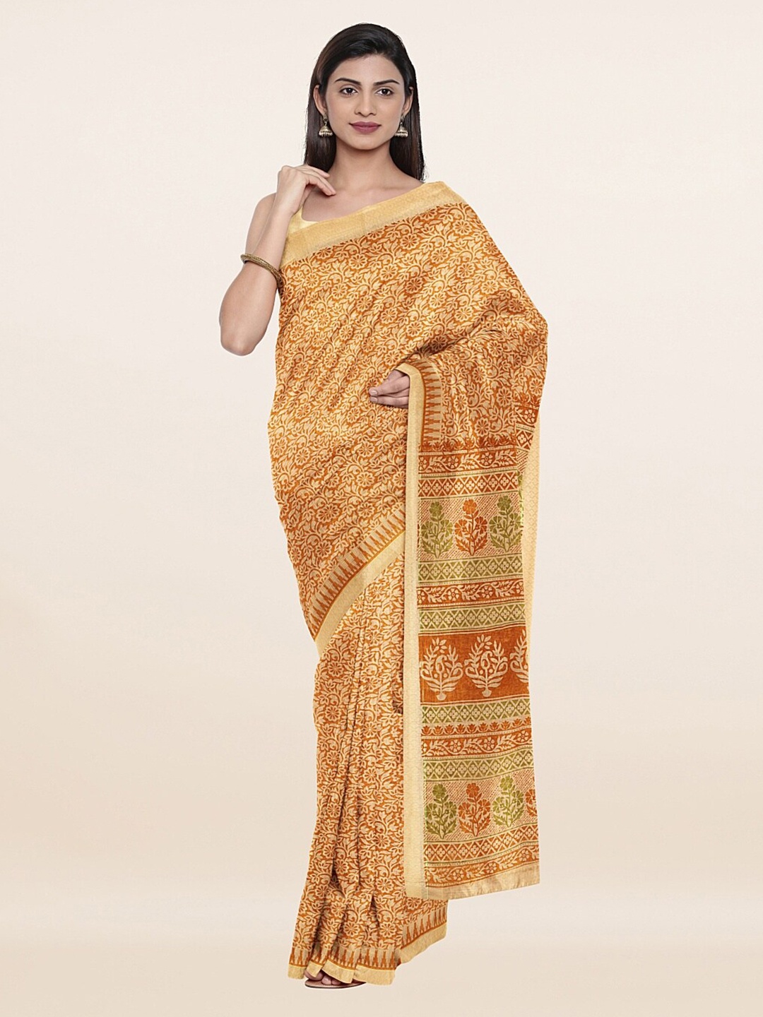 

Pothys Women Yellow & Brown Floral Saree