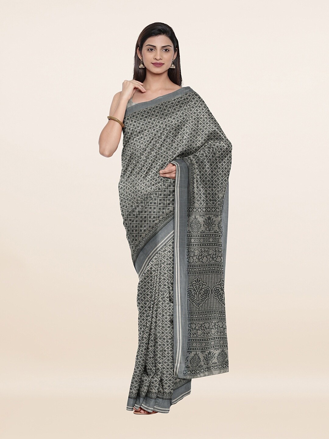 

Pothys Grey & Black Geometric Printed Saree
