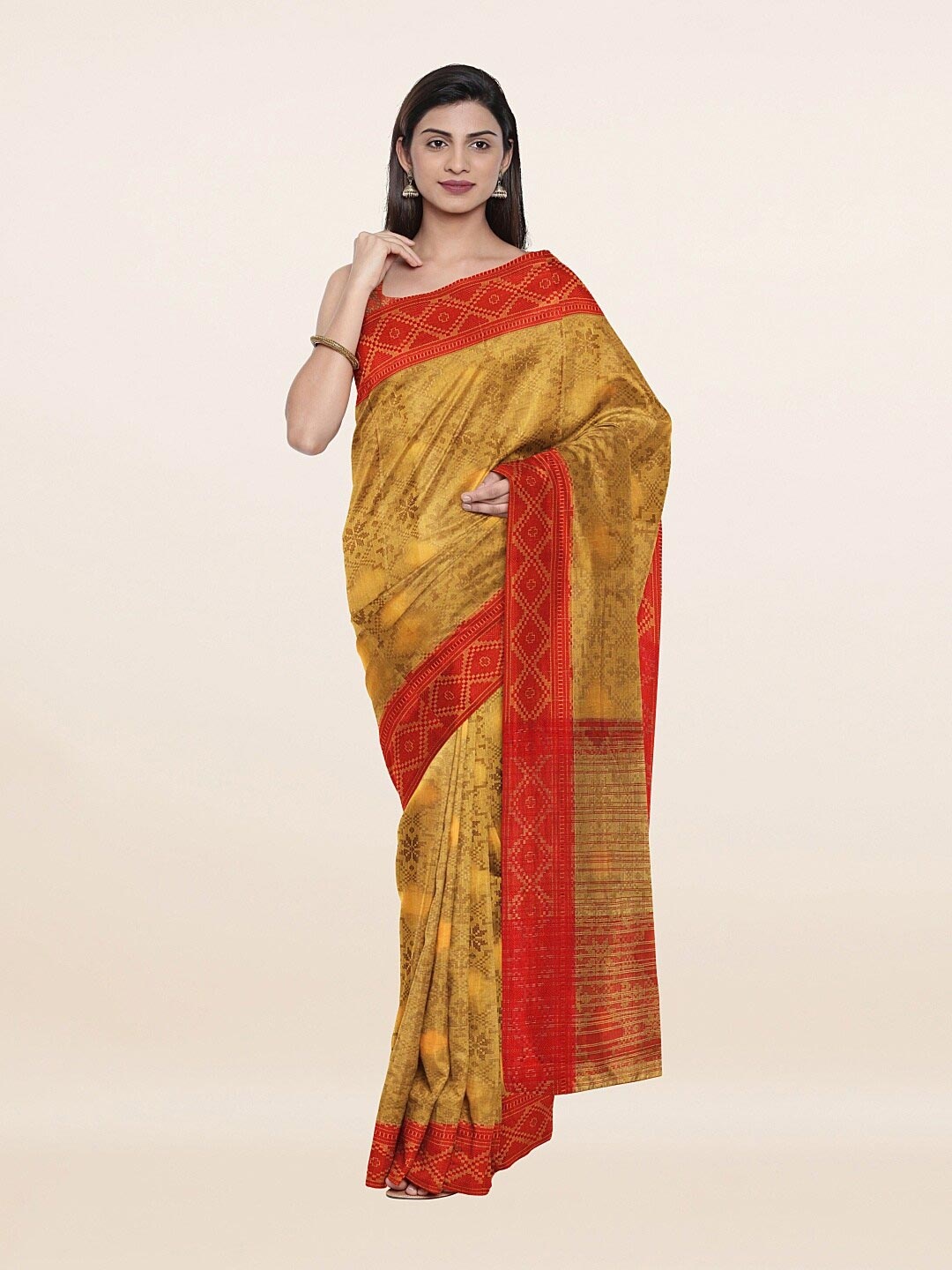 

Pothys Yellow & Red Ethnic Motifs Saree