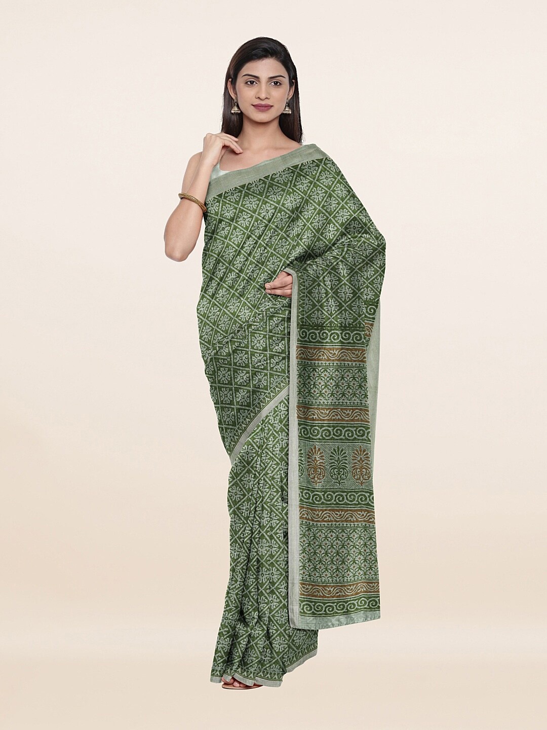 

Pothys Women Green & Brown Floral Saree